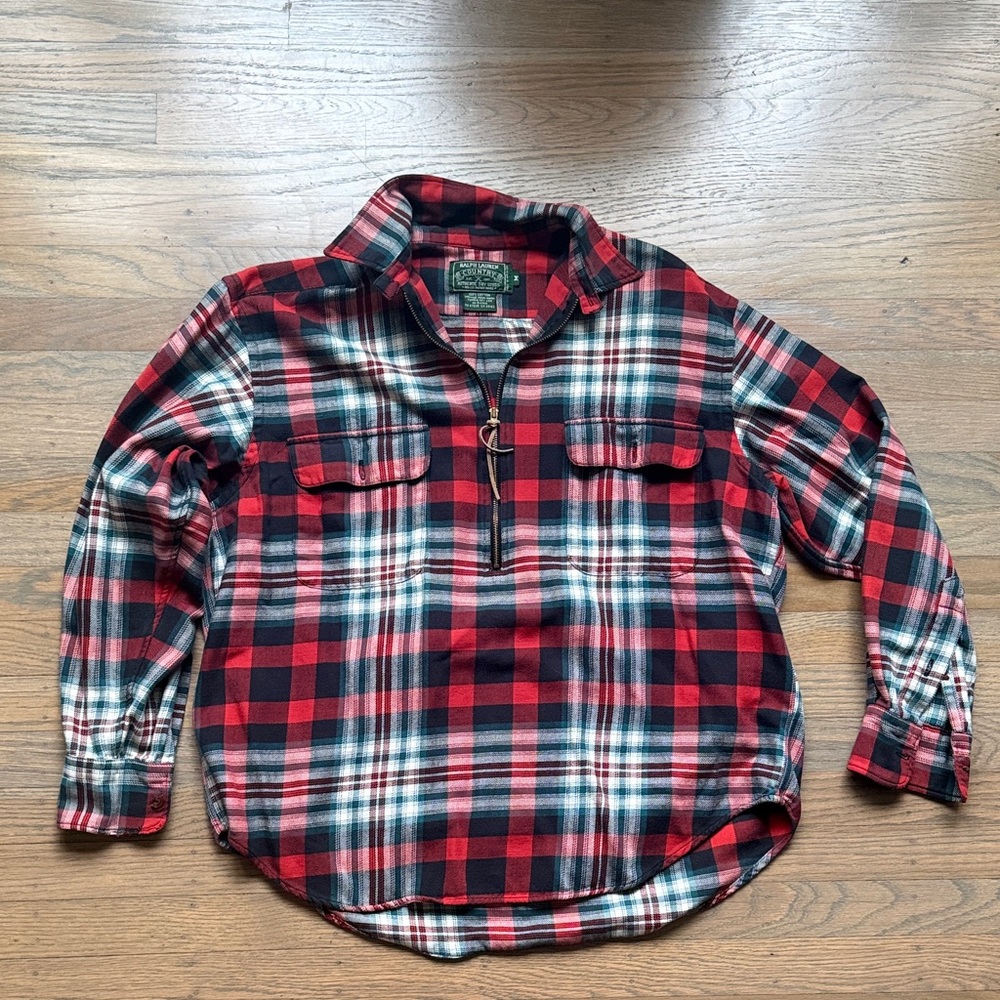 Vintage Ralph Lauren Country Red Plaid Pullover Medium **missing buttons